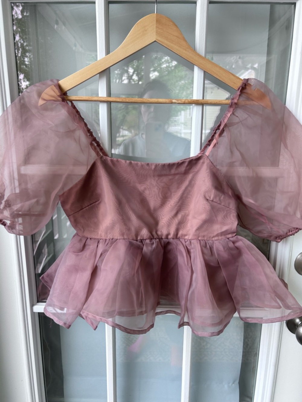 Altar’d state Romantic ballet Mauve Puff-Sleeve Peplum Blouse xs
